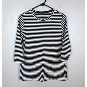 Le Tigre‎ Black White Striped 3/4 Sleeve Pima Cotton Shirt Casual Basics Size M